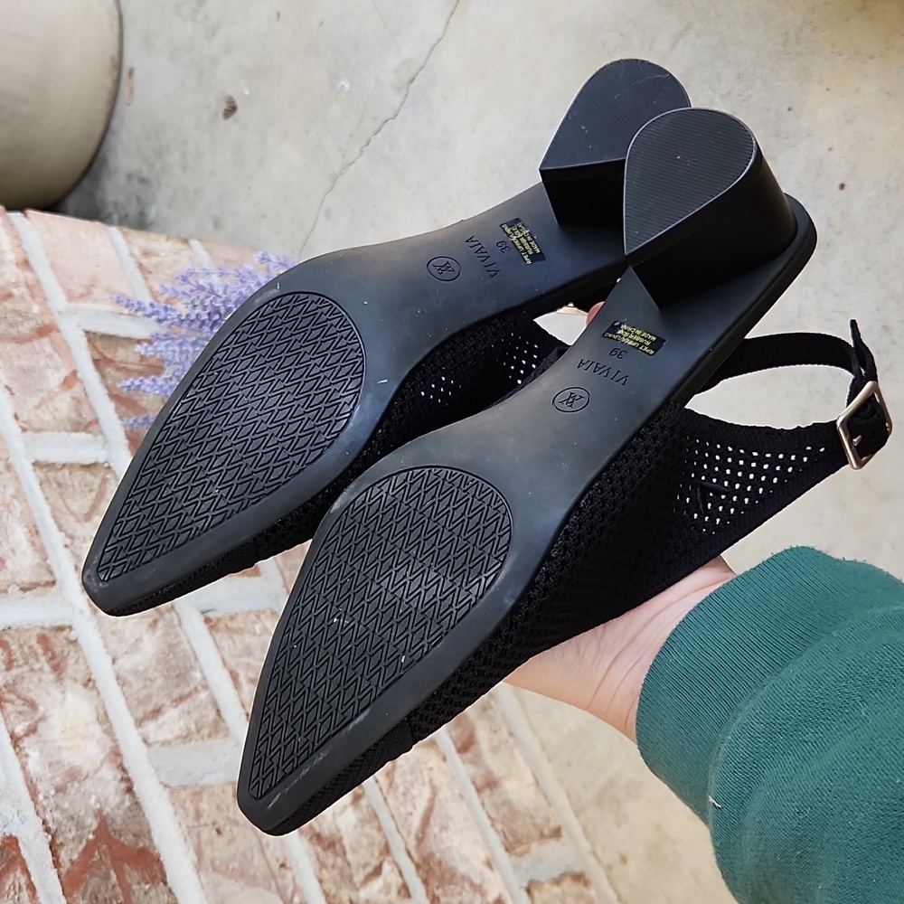VIVAIA Black Knit Slingback Low Block Heels - Picture 7 of 7
